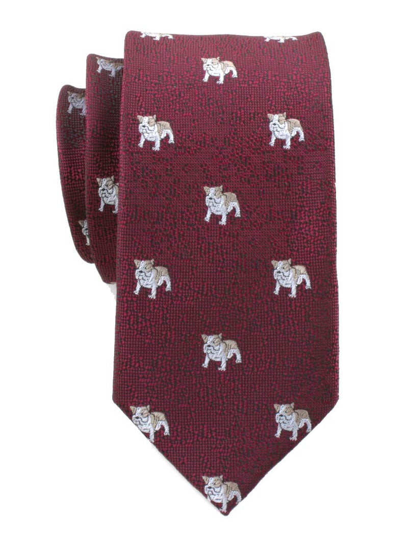 Ctskyte Mens Wine Red Silk Cravat Woven Business Formal Work Narrow Novelty Ties Dogs Lovers Design for Office - Image 1